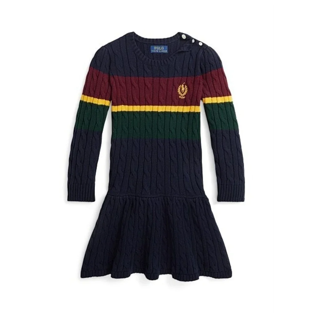 Ralph‎ Lauren Girls Striped Cable Knit Cotton Sweater Dress Size 6 NEW $125